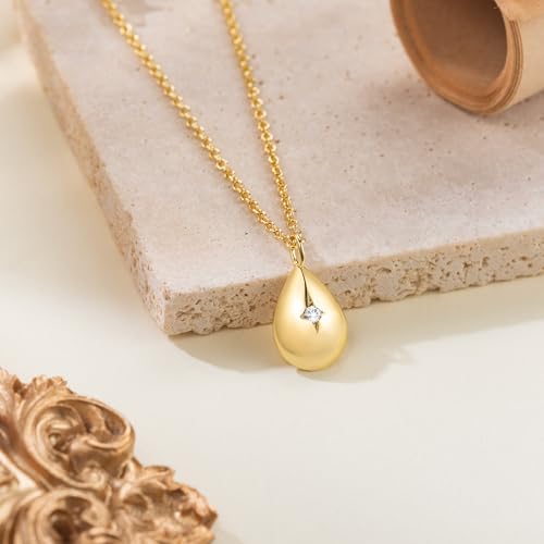FENIMI Gold Necklace Pendant 14K Gold Necklace for Women Tear Pendant Necklace Effortless Charm and Refined Beauty Charm Drop Pendants Necklaces for Women Trendy 17.5in