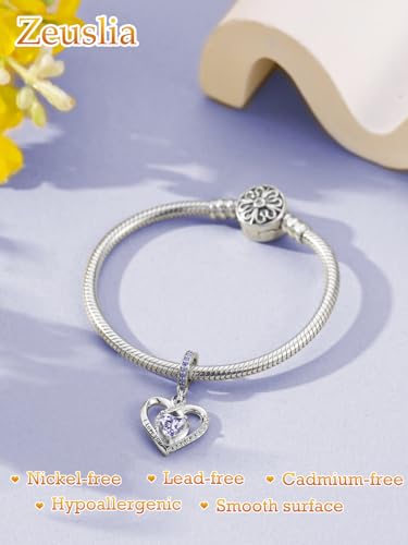 Heart Birthstone Charms for Bracelets, 925 Sterling Silver Women Bead Charms for Charm Bracelets Necklace, Mother's Day Birthday Anniversary Jewelry Gifts for Wife Mom Grandma Daughter - style: Dangle - June - Alexandrite