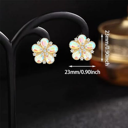 Bohemian Sparkly Crystal Flower Sliver Lightweight Stud Earrings Peach Blossom Rhinestone Floral Dangle Earrings For Women Jewelry Gifts - color: Colorful White