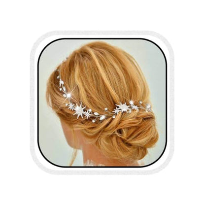 Unicra Star Rhinestone Bride Wedding Hair Vine Gold Bridal Hair Piece Crystal Hair Accessories for Women (21 Inches) - color: Silver