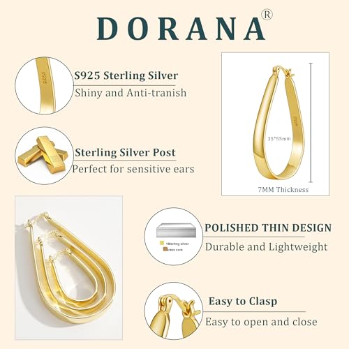 Sterling Silver Hoop Earrings for Women Large Oval Hoop Earrings Lightweight Big Gold Hoops Earrings Hypoallergenic 14K Gold Plated Hoops Earrings Non Tarnish Jewelry Gifts 20/30/40mm - color: Gold-35*55