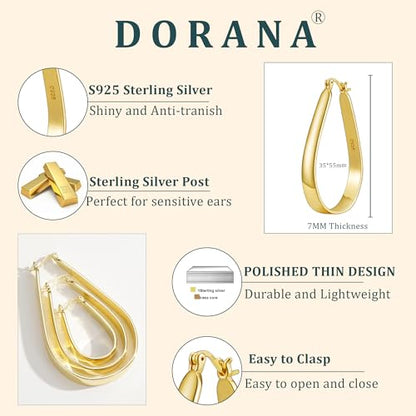 Sterling Silver Hoop Earrings for Women Large Oval Hoop Earrings Lightweight Big Gold Hoops Earrings Hypoallergenic 14K Gold Plated Hoops Earrings Non Tarnish Jewelry Gifts 20/30/40mm - color: Gold-35*55