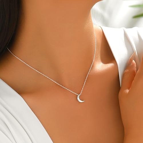 925 Sterling Silver Crescent Moon Necklace for Women | Crescent Choker Necklace 14K Gold Plated Dainty Half Moon Pendant Necklace for Mother Daughter Wedding Jewelry Gift - color: Silver