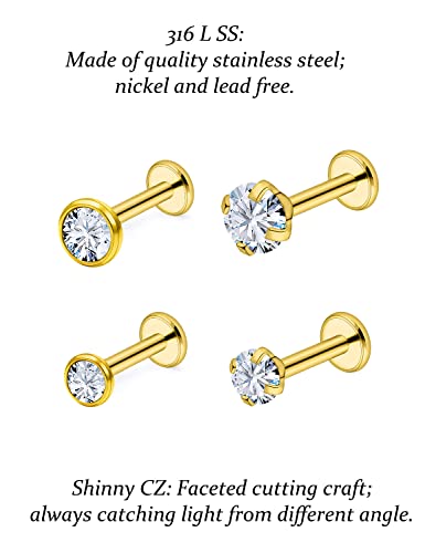 14G Lip Rings Stainless Steel Tragus Helix Conch Piercing Jewelry Snake Bite Piercing Monroe Lip Rings Labret Medusa Cartilage Lobe Earrings Piercing Jewelry Cubic Zirconia 2MM 3MM 4MM - color: 10MM-Gold,2mm/3mm/4mm