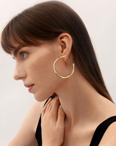 WOWORAMA Chunky Gold Hoop Clip On Earrings for Women | Large Chunky Hoops Clips Earrings, Polished Gold-Plated Clip-On Hoops, Statement Non Pierced Jewelry - color: 40mm Large Hoops