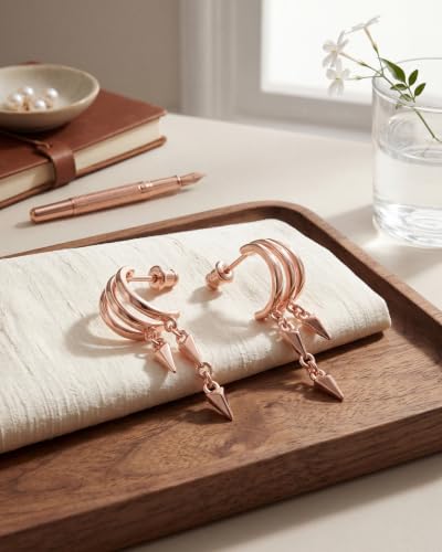 Gold Earrings for Women Trendy 14K Gold Plated Dangle Earrings Small Hoop Huggie Drop Stud Earrings Cubic Zirconia Simple Minimalist Dainty Chain Tassel Hypoallergenic Earrings - color: Simple & Rose Gold