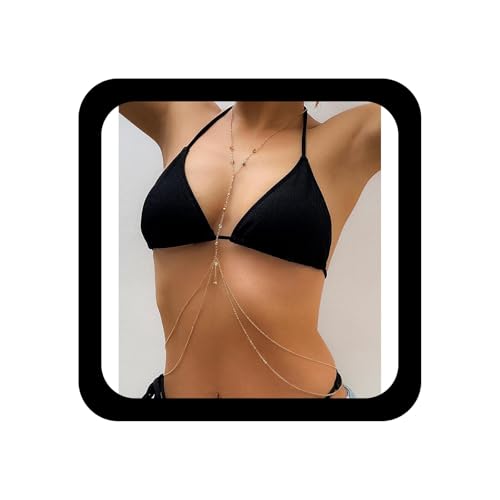 Rhinestone Body Chain Jewelry for Women Layered Diamond Cz Body Necklace Crystal Crossover Belly Waist Chain Bikini Accessory - color: Gold