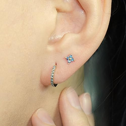 QueenBee 14K Gold Plated Ivy Flower Birthstone Stud Earrings for Women Dainty Floral Gemstone Studs Unique Jewelry Gift for Her - color: Dec-Blue topaz