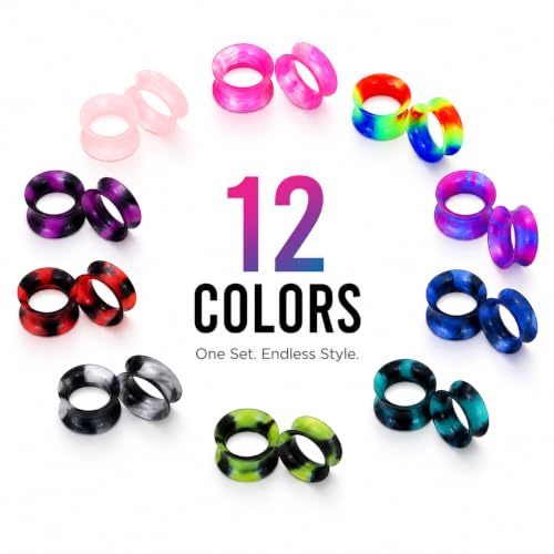 YOFANST 24pcs-100pcs Colorful Silicone Ear Gauges Double Flared Ear Tunnels Set Stretchers Expander Ear Piercing Jewelry - color: 24pcs, 2G