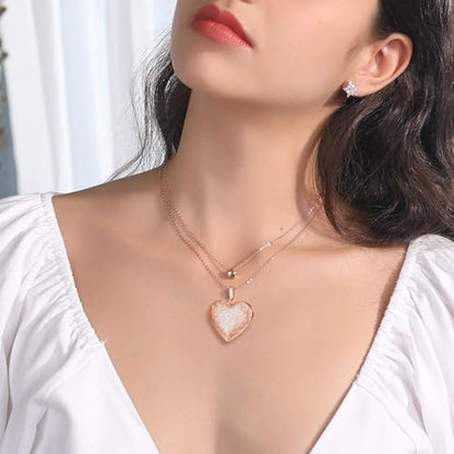 U7 Custom Photo Locket Necklace - Oval & Heart Shaped Locket - Gold/Silver/Rose Gold Personalized Image Necklaces for Women - color: 02-Rose Gold Flower Heart, style: c. locket+photo+text