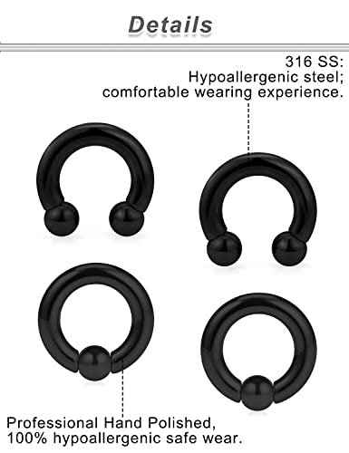 00G 0G 2G 4G 6G 8G 10G 12G 14G 16G Septum Rings Silver Black Surgical Steel Heavy Gauges Earrings Stretching kit Eyebrow Lip Septm Nose Rings Helix Tragus Daith Rook Earrings Hoops 10mm-19mm - color: Black, size: 2G(6.0mm)-Inner Dia:12mm