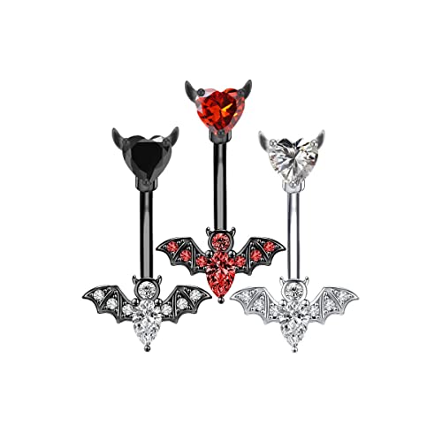 MIFYNN Stainless Steel Belly Button Ring Bat Belly Button Ring Butterfly Belly Button Ring 14G Surgical Steel Navel Ring Belly Piercing Jewelry Halloween Body Jewelry Gift for Women - color: Black bat