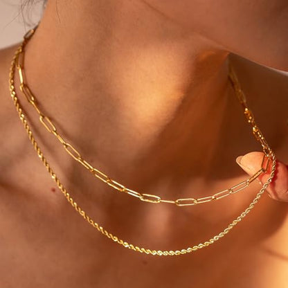Layered Gold Necklaces for Women14K Gold Planted Non Tarnish | Cuban, Herringbone,Figaro,Paperclip Chain Layering Stack Choker Necklace , Trendy Jewelry Gift for Women - color: E