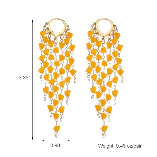 Fringe Hoop Dangle Earrings, Long Beads Tassel Chain Earrings for Women Sparkly Chandelier Earrings - color: Yellow