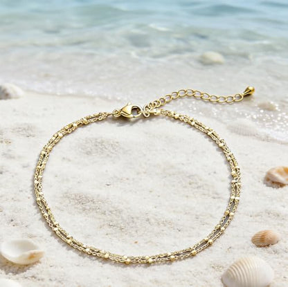 Layered Ankle Bracelets for Women, Heart Anklets Summer Beach Jewelry - style: layered
