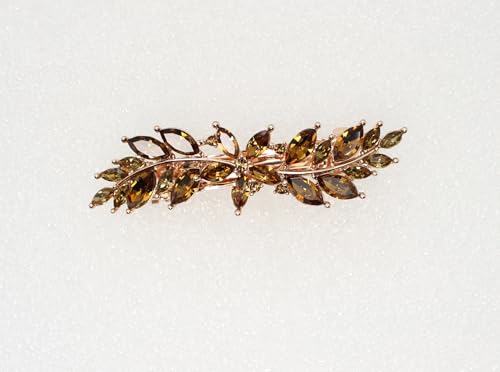 Faship Smoked Topaz Chocolate Brown Small Floral Hair Barrette Clip - color: Smoked Topaz / Rose Gold Plated