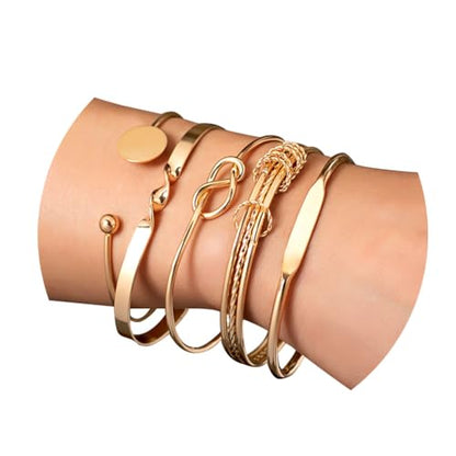 CHICUTIE Gold Bangles Bracelets For Women, 14k Gold Plated Stackable Open Cuff Bracelet Set Charms Trendy Lightweight Elegance Minimalist Textured Boho Jewelry Gift for Women - style: Gold 3