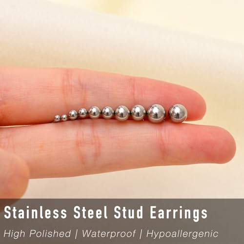 15 Pairs Surgical Steel Ball Stud Earrings Set | Fadeless, PVD Plating, Stainless Steel, Fadeless, Waterproof, High Polish, Hypoallergenic - color: Silver 15Pairs (2-6mm )