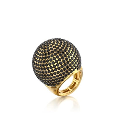 Gold Snowball Rhinestone Cocktail Ring – Adjustable Stretch Sparkling Party Jewelry for Women, Elegant Costume Ring for Evening Wear, Wedding, Prom - color: black