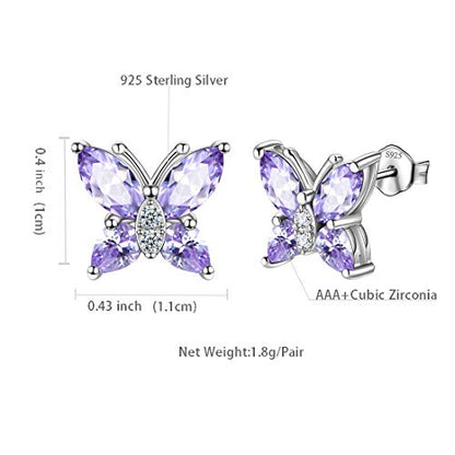Butterfly Birthstone Stud Earrings - Women 925 Sterling Silver Butterflies Birthstone Stud Earrings Birthday Gift for Women - color: F.June