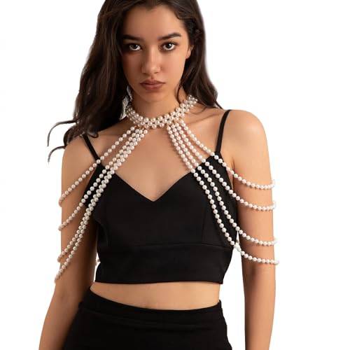 Summer Multi-layered Pearl Shoulder & Body Chain Jewelry - Festival & Rave Pearl Neck & Arm Chain - Sexy Bridal & Wedding Jewelry for Women