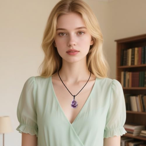 Teardrop Gemstone Necklaces for Women, Healing Crystal Pendant Necklace Birthstone Jewelry for Women - color: Amethyst