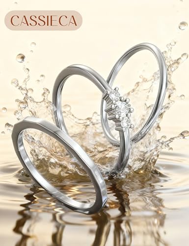 CASSIECA Non Tarnish Gold Rings for Women Dainty Marquise Stack Rings Set | 14K Gold Plated,Stackable Ring Set,Thin Thumb Wedding Band Ring,Marquise Engagement Statement Ring,Waterproof,Jewelry Gifts - color: Silver
