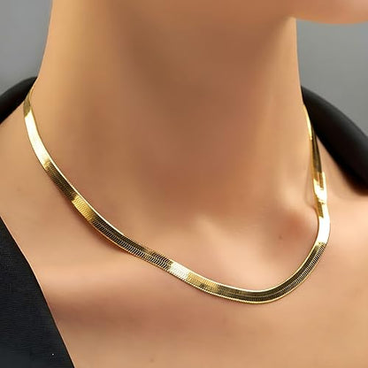 LIFETIME JEWELRY 5mm Flexible Gold Herringbone Necklace for Women & Men - 24k Real Gold Plated Chain - with Lifetime Replacement - color: Gold, size: 30 inches