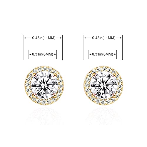 YOQUCOL Bright 8MM,10MM Cubic Zirconia Crystal Stud Earrings Round Pierced Earrings For Women - color: 8MM-Gold-White