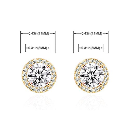 YOQUCOL Bright 8MM,10MM Cubic Zirconia Crystal Stud Earrings Round Pierced Earrings For Women - color: 8MM-Gold-White