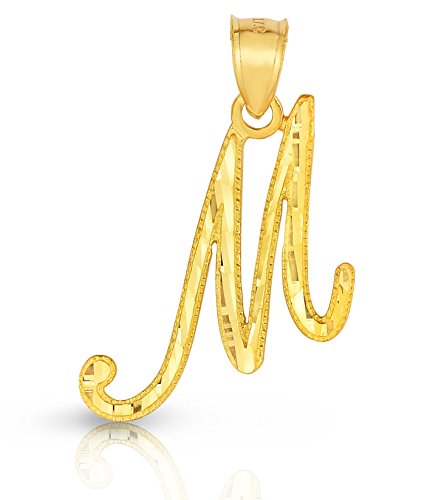 Floreo 10K Yellow Gold Charm Pendant Letter A-Z Personalized Alphabet Initial Name with optional 18 Inch Necklace - style: M