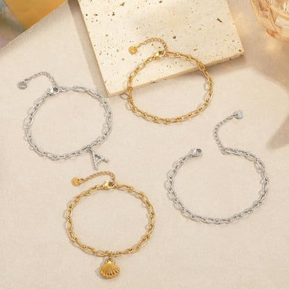 10 PCS Bracelets for Women Stainless Steel Chain Link Bracelet Set | 6.7 Inches with Extender, Jewelry Gifts for DIY, Chains Bulk, Oval, Curb, Figaro Chains, 18K Gold Plated, Silver, Chunky - color: Cable Silver