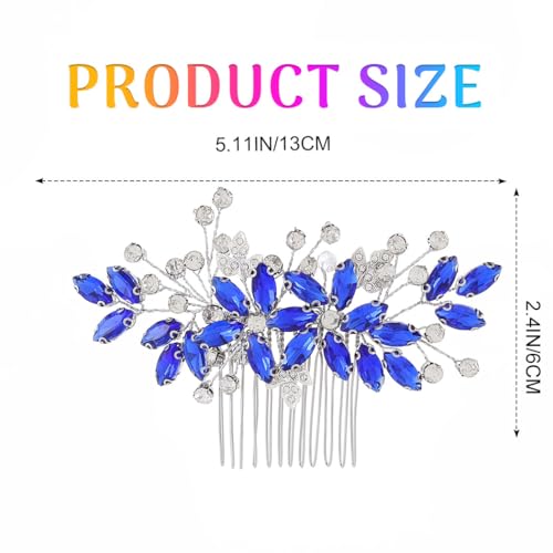Casdre Crystal Bride Wedding Hair Comb Silver Leaf Bridal Hair Accessories Rhinestone Party Prom Hair Piece for Women and Girls (B Blue) - color: B Blue