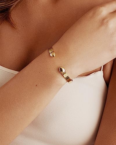 PAVOI 14K Gold Plated Stainless Steel Bangle Bracelets for Women | Inspirational Engraved Adjustable Mantra Cuff Bangle | Personalized Gift for Her Mom Sister | Birthday Gifts for Women - style: Plain
