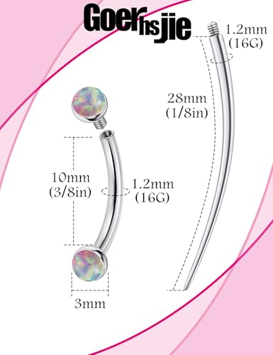 F136 Titanium 16g 6/8/10mm Opal Eyebrow/Rook/Snug/Vertical-Labret/VCH/Snake-Eyes/Anti-Tragus/Christina/Daith/Belly-Button/Bridge/Hood/Surface Curved Barbell Piercing Jewelry for Women Men - color: Pink, size: 10mm=3/8in