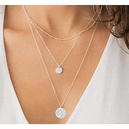 YANCHUN Layered Necklaces for Women Gold Necklace Stack Star Heart Choker Dainty Necklace Love Heart Chain Jewelry Gifts for Women - color: A:Silver Layer Coin Necklace