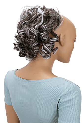 CAISHA Jumbo Hairpiece Scrunchy Updo Voluminous Curly Messy Bun Chocolate Brown With Gray Highlights G29L - color: chocolate brown with gray highlights #4HGRAY G29L