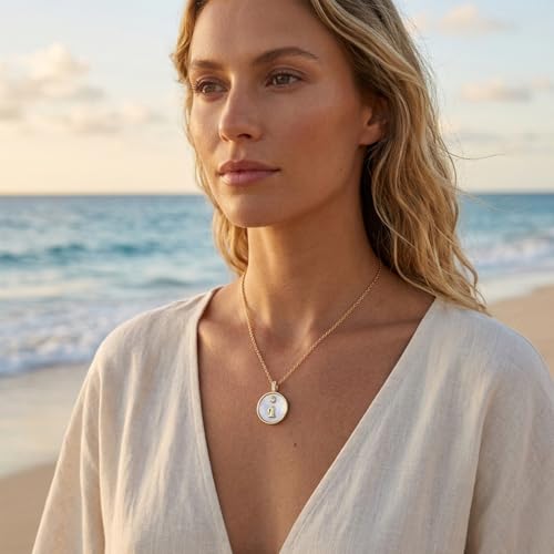 Initial Necklaces for Women Mother of Pearl Gold Letter Necklace Pendant - color: Letter I