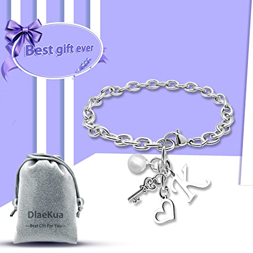 Initial A-Z Bracelets Gift for Women Girls Stainless Steel Chain Bracelet 26 Alphabet Jewelry Gifts for Birthday Anniversary Letter Bracelet Monogram Gifts for Sister Friend Girlfriends Mom 8.26 Inch - color: K