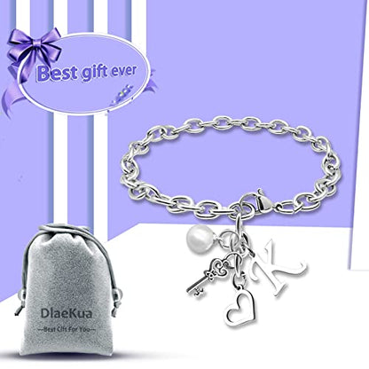 Initial A-Z Bracelets Gift for Women Girls Stainless Steel Chain Bracelet 26 Alphabet Jewelry Gifts for Birthday Anniversary Letter Bracelet Monogram Gifts for Sister Friend Girlfriends Mom 8.26 Inch - color: K