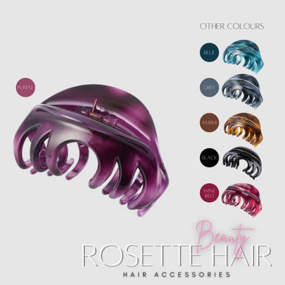 Rosette Large Chic Styling Glass Claw Clip for Women and Girls, Organic Hair Clamps Clips and Hairpins Hairgrips for Thick Hair (Purple) - color: Purple