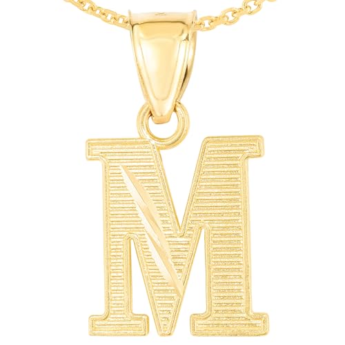 Floreo 10k Yellow Gold 0.45" Personalized Lighting Alphabet Letter A - Z Initial Charm Pendant with optional Extendable Chain Necklace - size: Pendant with Adjustable Chain, 18", style: - M -