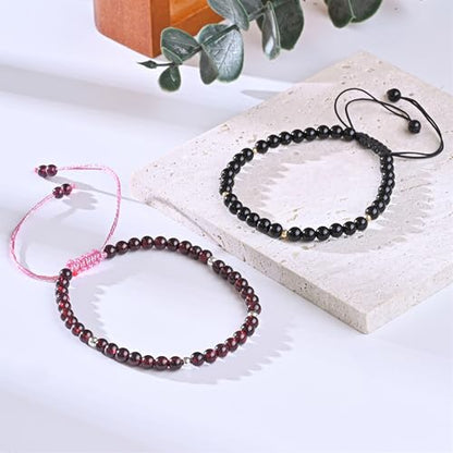 Natural Stone&925 Sterling Silver/18K Gold Anklet,│4MM│9-12 in│, Hand Woven, Adjustable Size - color: Garnet&925 Sterling Silver-3.5MM