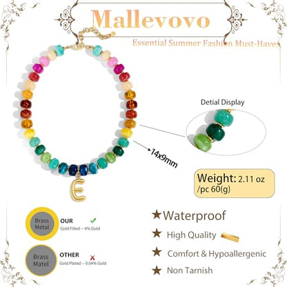 Chunky Beaded Bubble Initial Pendant Necklace Jewelry for Women | Big Large Bead Choker Letter Necklace Summer Beach Beachy Womens Statement Charm Gifts - color: Colorful E