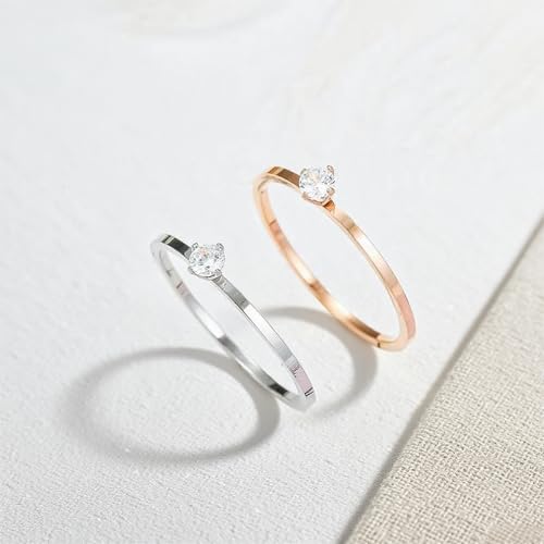 Women Stainless Steel Solitaire Stackable Ring Non Tarnish - color: 1mmGold + Silver + Rose Gold, size: 5