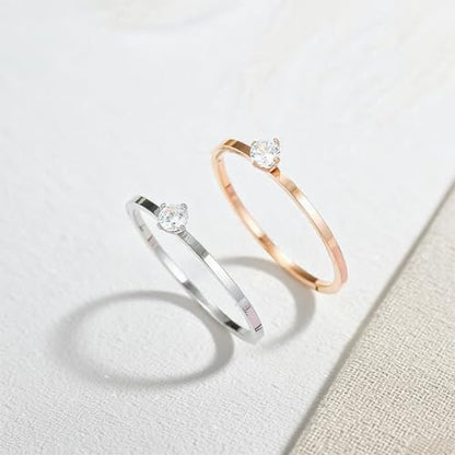 Women Stainless Steel Solitaire Stackable Ring Non Tarnish - color: 1mmGold + Silver + Rose Gold, size: 9