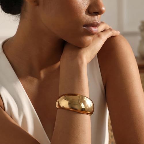 Chunky Gold Bangles Bracelet for Women Trendy Statement Bracelet Dainty Charm Gold Jewelry - color: Wide Bangle