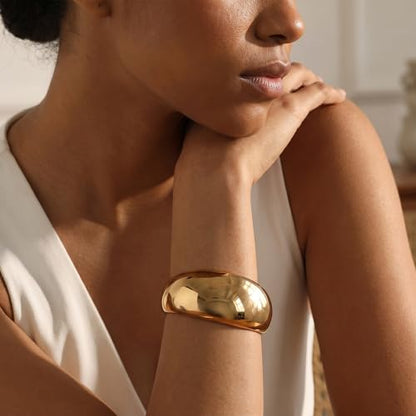 Chunky Gold Bangles Bracelet for Women Trendy Statement Bracelet Dainty Charm Gold Jewelry - color: Wide Bangle