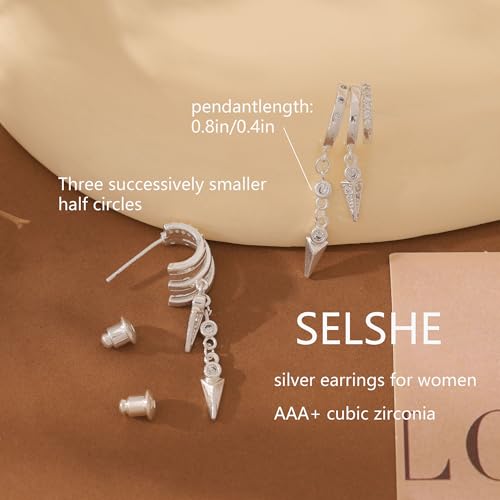 Dangle Earrings for Women,14k Gold Plated Triple Huggie Stud Earrings Cute Statement Chain Earring Dainty Drop Earrings for Women Trendy Gold Plated Jewelry - color: silver-dangle2
