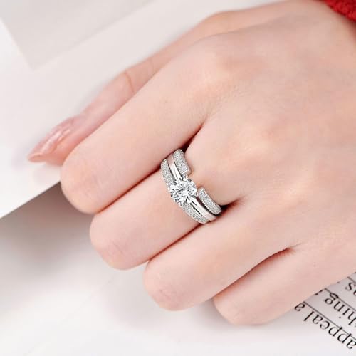 SHELOVES Vintage Open Ring Guard Enhancer Wrap for Engagement Ring CZ Women | White Gold Plated Wedding Bands Adjustable Rings AAAAA Round Cut Cubic Zirconia 5-12